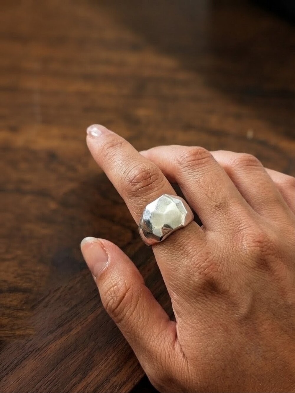 Vintage 925 Mexican Silver Hammered Chunky Dome Ring | Sz 8.25 | AAQuatif